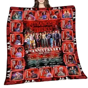 Warm BlanketStranger Things 9th Anniversary Fleece Blanket, 2016–2025 Commemorative Throw Blanket for Fans