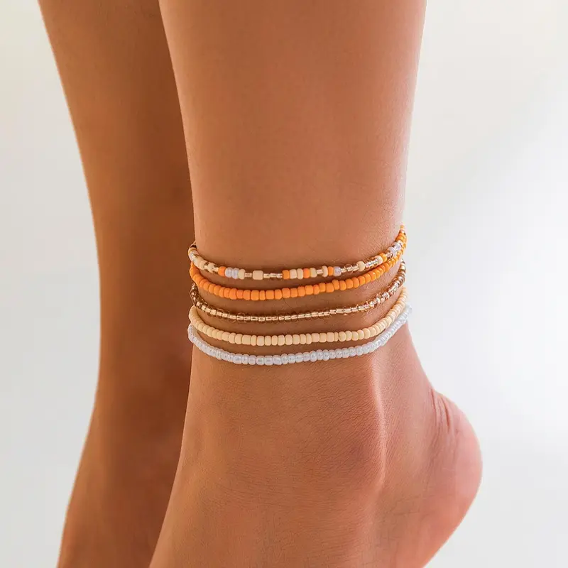 Boho Chic Beaded Colorful Layered Anklet for Women & Girls, Teenage Girl Jewellery Accessories, Gifts for Girlfriend, Fashion Decoration Jewelry for Party and Daily Wear, Fashion Cool Accessories