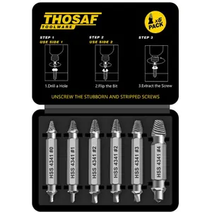 THOSAF Toolware 6-Piece Damaged Screw Extractor Set for Easy Removal of Rusty Broken Hardware - Perfect Father's Day Gift for Men
