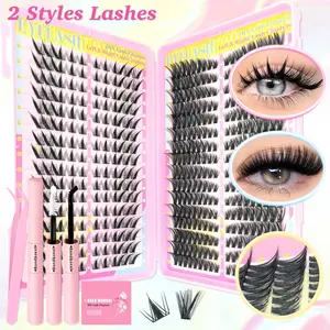 Curl Long Individual Lashes, Mixed Tray Faux Lash Clusters Extensions, Thick Cat Eye Lashes for Beginners DIY at Home, Makeup, Fluffy Cluster Lashes