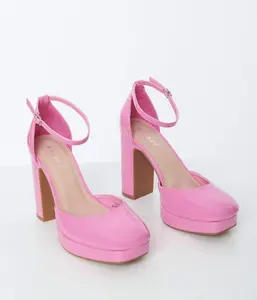 Bright Pink Patent Leatherette Platform Heels