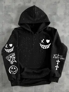 Men's Hooded Sweatshirt, Dark Gothic Cross Long Sleeve Hooded Sweatshirt, Gothic Printed Hoodie for Fall Outfits & Winter Outfits , Thick Soft Fabric, Men's Top for Daily Wear, Pullover