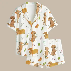 Hot New 2026 Tinis And Weenies" Short Sleeve Satin Pajama Set, Martini and Hot Dog Bachelorette Sleepwear y2k shirt, cartoon girl tee, cute graphic tee