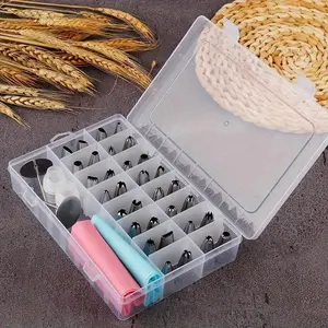 38pcs/set Stainless Steel Piping Nozzle & Box Set, Multiple Nozzles, Simple Piping Tip & Storage Box For Baking Supplies Including 32 Mounting Tips + 2 Mounting Nails + 2 Mounting Bags + 2 Converters, Pastry Decorating Tools