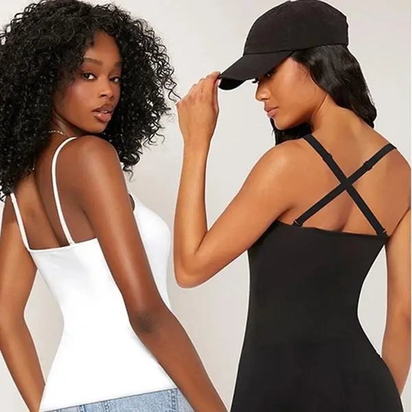 Women's 3-Pack Adjustable Spaghetti Strap Camisole Tops - Basic Plain Spandex Blend (90% Nylon,10% Spandex), Solid Slim Fit Tanks with Cross Back & Straight Back Thin Straps, Versatile Layering Undershirts for Daily Casual Outfits (Black+White+Grey), Mini