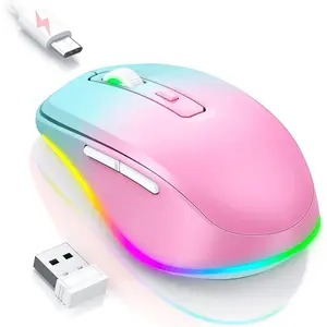 P-MUW04    Wireless Mouse Jiggler - LED Wireless Mice with Build-in Mouse Jiggler Mover, Rechargeable Moving Mouse for Computer with Undetectable Random Movement Keeps Computer Awake - Gradient Pink