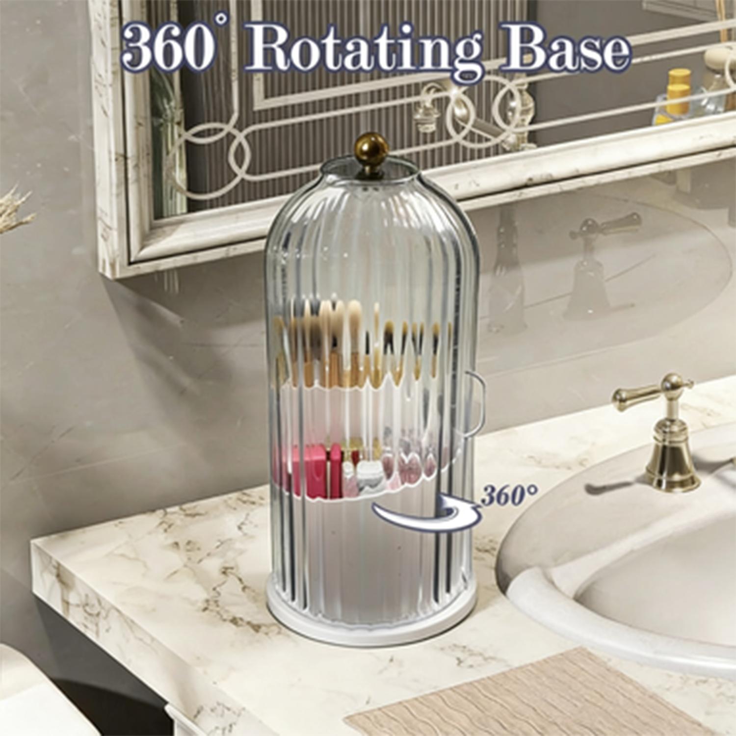 Bathroom Organizer Must Have,Mother’s Day Gift for Her,Bathroom Countertop Organizer for Toothbrush and Makeup Brush,360 Rotating Clear Organizer,Dustproof Waterproof 3-Slot Bathroom Essentials Holder,Anti-Slip Base Concealed Toothbrush Organizer