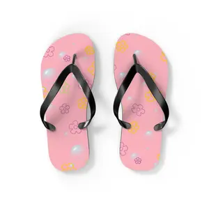 Pink Flip Flops Bikini Bottom themed bubbles and flowers Spongebob Squarepants inspired footwear Beach sandals Summer vacation shoes Kids Soft polyester material Lightweight EVA sole Textured bottom for slip resistance