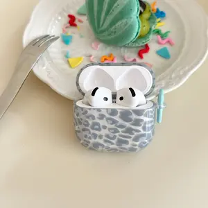 Fashionable Blue Leopard Print Earphone Case for Apple AirPods Pro 3/2/4/3/2, Simple Design, Women's Earphone Cover