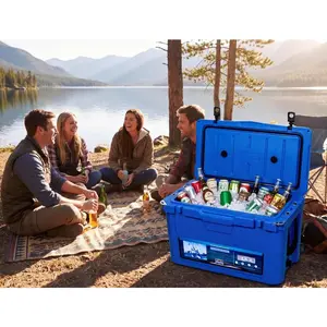 Garvee 45qt Camping Cooler - Extra-Thick Insulation Keeps Ice Up to 7 Days - Portable Ice Chest with Strap & Handle for Food & Drinks - Perfect for Beach, Picnic, Fishing, Boating - 280C blue