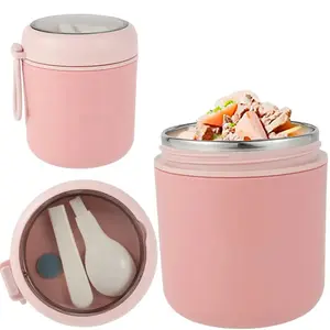 Breakfast Cup Overnight Oats Container 304 Stainless Steel Thermal Wide Mouth Food Jar with Foldable Spoon Portable Meal Thermoses with Silicone Handle for School Office Work Lunch Boxes Tableware Lids Tin Canister