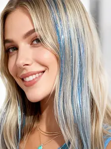 Shiny Threads Glitter Hair Tinsel Kit Multi-color Silk Hair Glitter String Extensions Synthetic Soft Hairpieces Accessories for Women Headdress