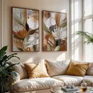 2 Pieces/set of Optional Wooden Frame, Retro Bohemian Style Plant Canvas, Abstract Floral Prints, Modern Simple Style Interior, Living Room Bedroom Home Decorations