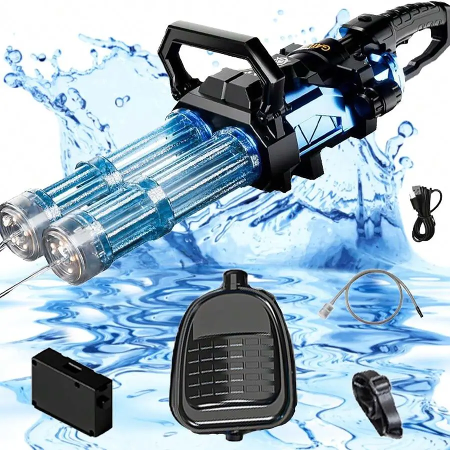 Dual Barrel Elecc Gatling Water Gun With Backpack Tank, High-Speed tomatic Water Blaster With Flash Effects, One-Click Continuous Firing Summer Water Toy For