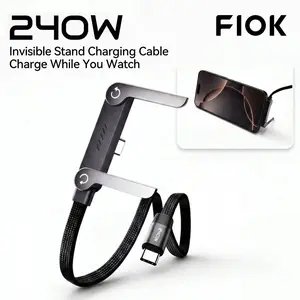 FIOK Invisible Folding Stand Charger Cable, 240W Super Fast Charging 2-in-1 Cord for Mobile Smartphone, Tablet & Device - Ideal for Gaming, Office Use