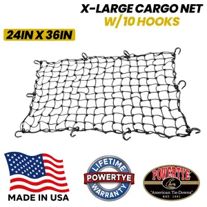 24in x 36in X-Large Cargo Net w/ 10 Hooks & Tight 2 inch Mesh (each) - Black