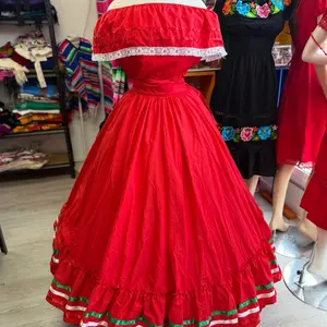 2 piece set Folklore Mexican Solid  skirt and blouse Womenswear