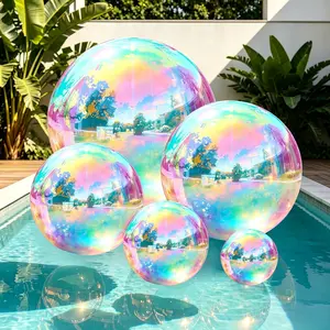 5 PCS Iridescent Holographic Inflatable Mirror Ball Set with Pump - Reusable Giant Rainbow Reflective PVC Spheres for Festival, Disco, Concerts, Stage & Wedding Party Decor