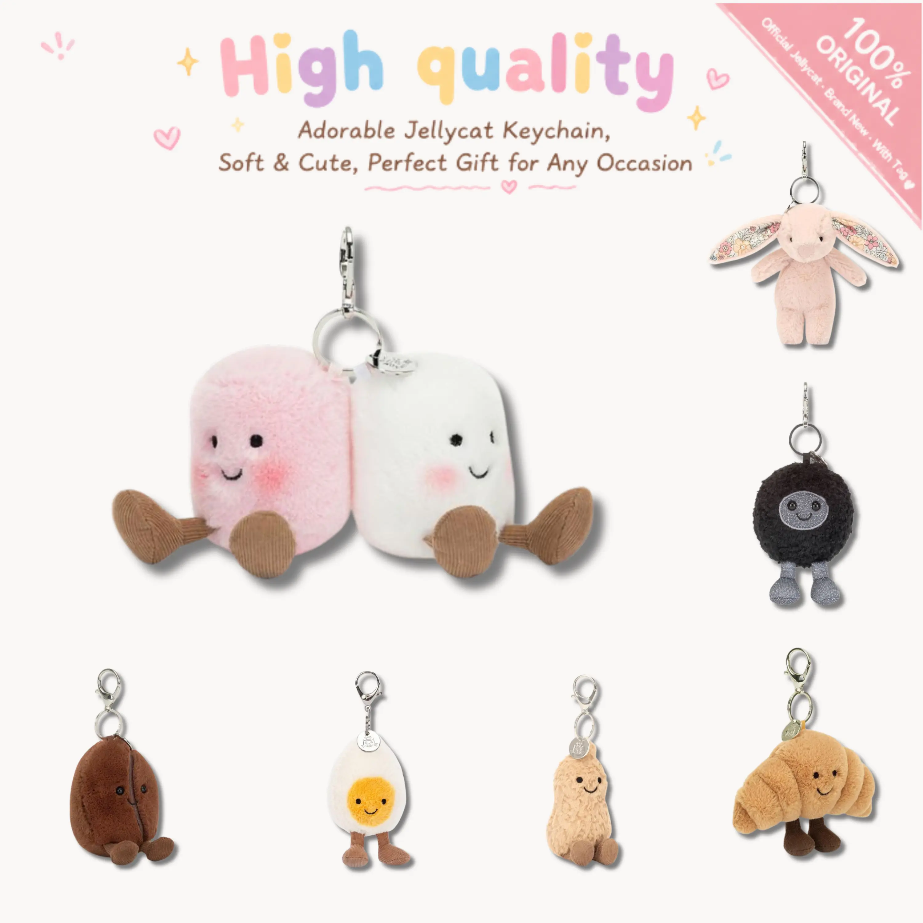 New Jellycat Plush Keychain Collection – Cute Mini Stuffed Animal Keyring, Soft Bag Charm, Birthday Gift for Kids & Collectors