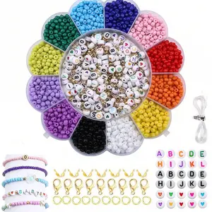 13-Piece Flower Set, 3mm Multicolor Glass Beads with Acrylic Letter Beads, Ideal for DIY Jewelry Making, Bracelets, Keychains