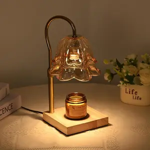 Flower Candle Warmer Lamp with Timer Adjustable Height Glass Lily of the Valley Wax Warmer 2 Bulbs Included Flameless Cozy Bedroom Decor Mother’s Day & Birthday Gift