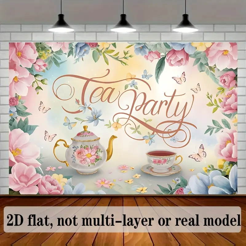 Tea Party Background Backdrop Vintage Tea Garden Backdrop Elegant Floral Background Cloth Classic Tapestry Wall Hanging Photography Background Polyester Fiber Home Room Party Event Wedding Afternoon Tea Decor Studio Prop