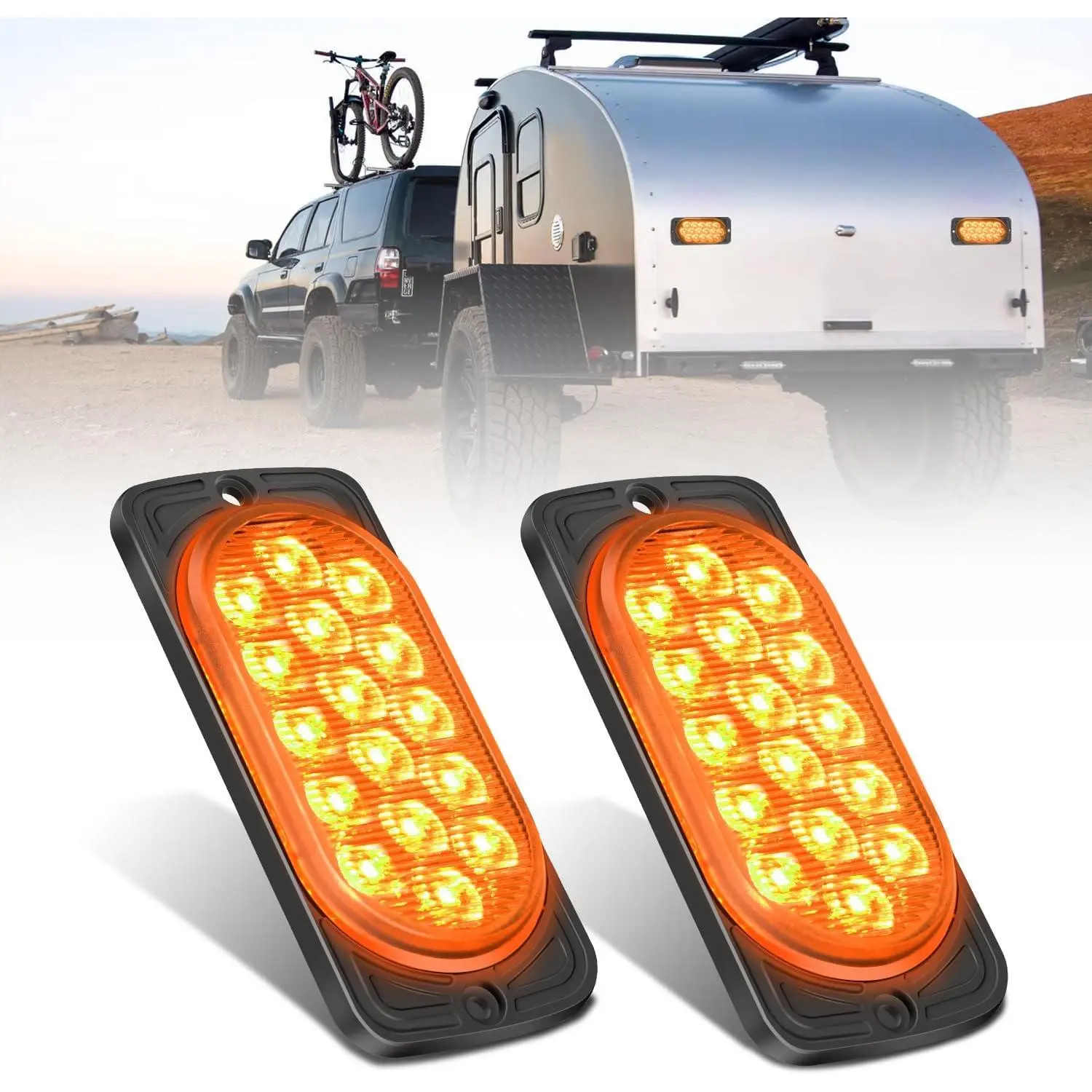 Nilight 4.4 Inch Durable Aluminum Housing LED Tail Lights (2 PCS) - 16 LED Array, Amber Turn Signal, PC Lens, High/Low Mode, Surface Mount, IP67 Waterproof, 10-30V DC for RV Trailers, Trucks