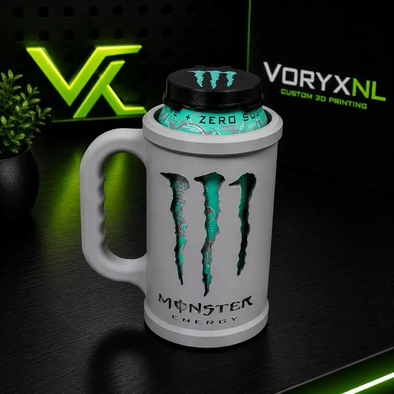 16oz Can Holder with Handle | 3D Printed PLA Sleeve | Reusable Energy Drink Mug