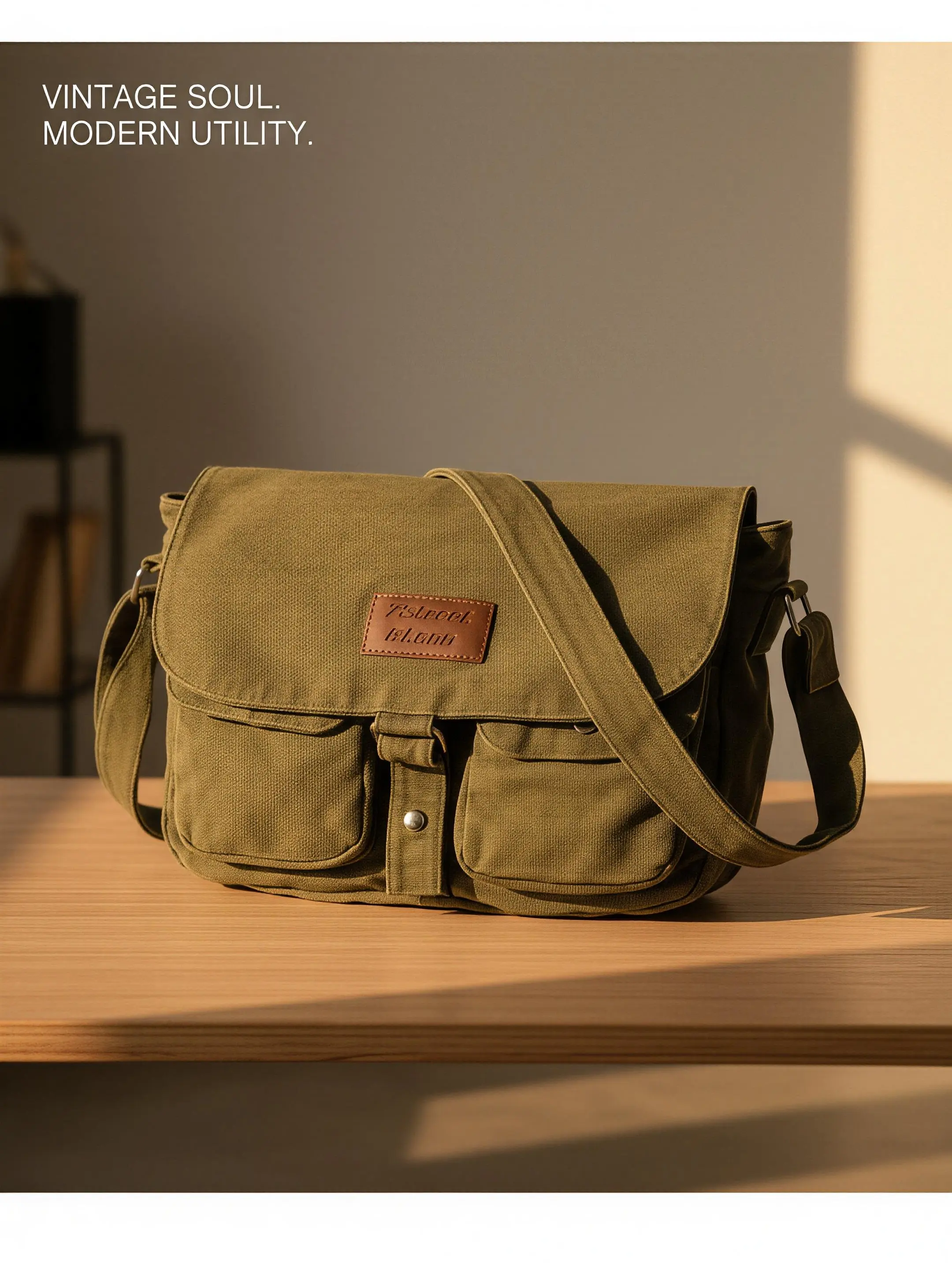 Men's Canvas Letter Patch Messenger Bag - Green Flap, Adjustable Strap, Heavyweight Crossbody & Shoulder Bags with Closure, Classic Vintage Design, Upgraded Features, Ideal Gift for Women, Crossbody & Shoulder Bags Closure Men's