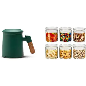 ZENS Tea Cup with Infuser and Lid,13.5 Ounce Loose Leaf Tea Mug Airtight 17 Ounce Canisters Set of 6 Jars