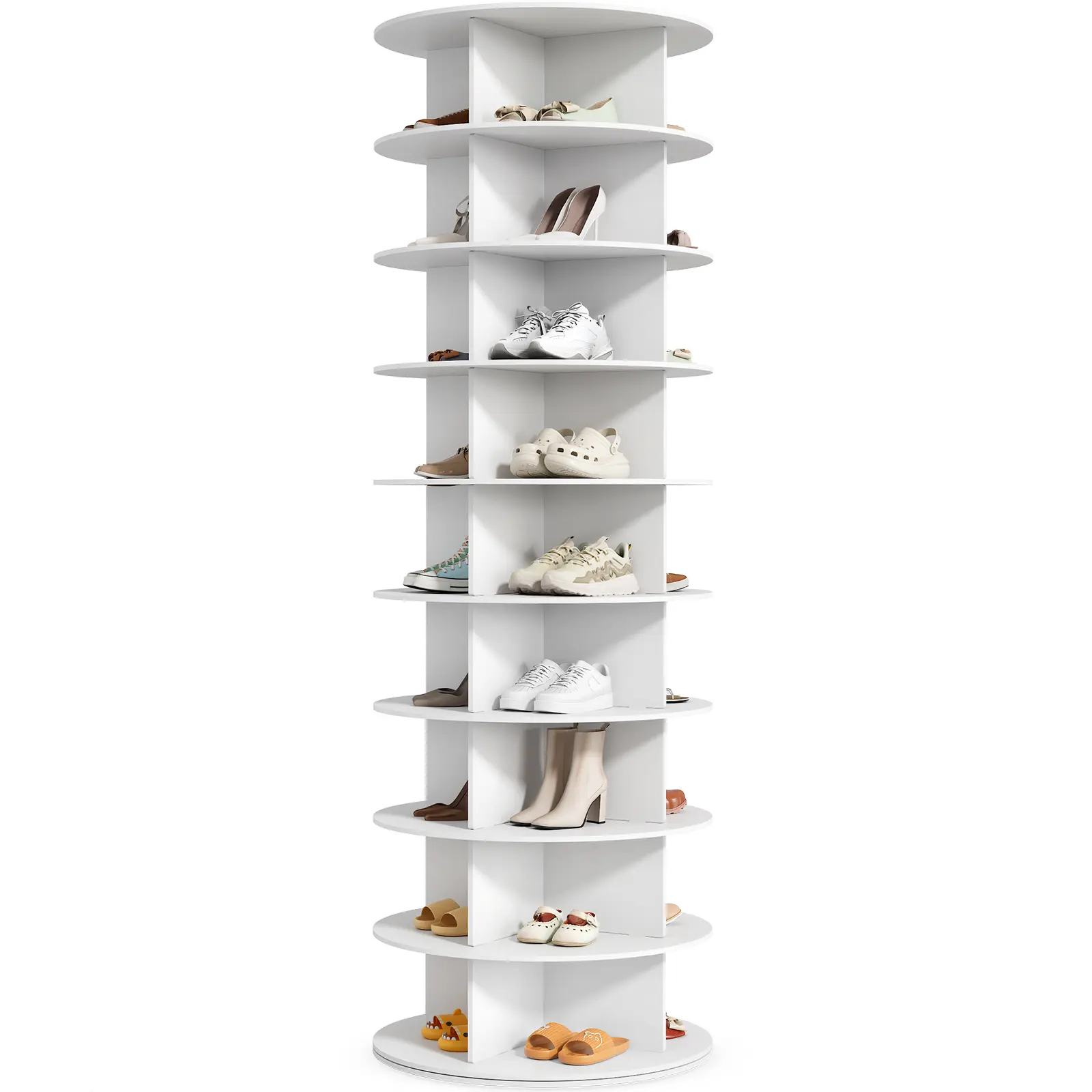 360° Rotating Shoe Rack Tower, Vertical Revolving Shoe Storage Organizer with Multi-Level Shelves, Spinning Shoe & Handbag Display for Closet Bedroom