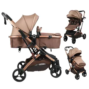 2-In-1 Convertible Baby Stroller with Bassinet Mode, Adjustable Canopy Reversible Seat Foldable Pushchair, High Landscape Newborn Travel Pram for 0-36 Months Old Babies