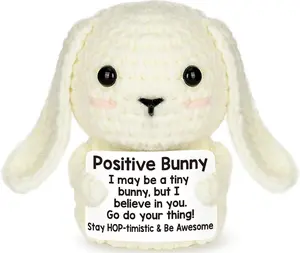 Mini Inspirational Positive Crochet Bunny - Cute Easter Basket Essential Stuffers for Kids & Friends - Emotional Motivational Gift for Graduation & Birthday - HOP-timistic & Be Awesome Message Included