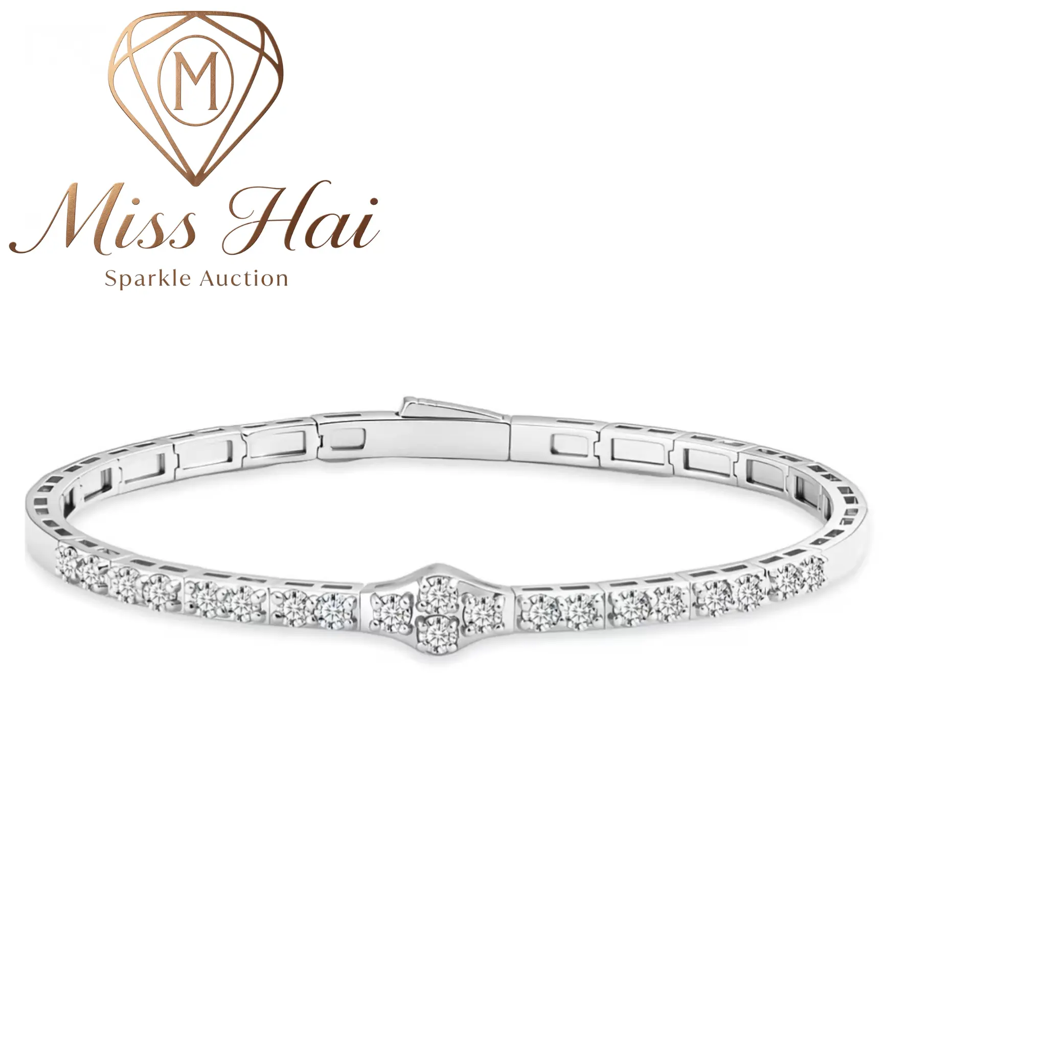 MISS HAI Unisex Verdant Wave The Crest of Love Bangle, 2.8ct VVS Grade Synthetic Moissanite 14K Gold‑Plated Copper Bracelet, Stylish Present for Wedding Engagement & Birthday Occasions