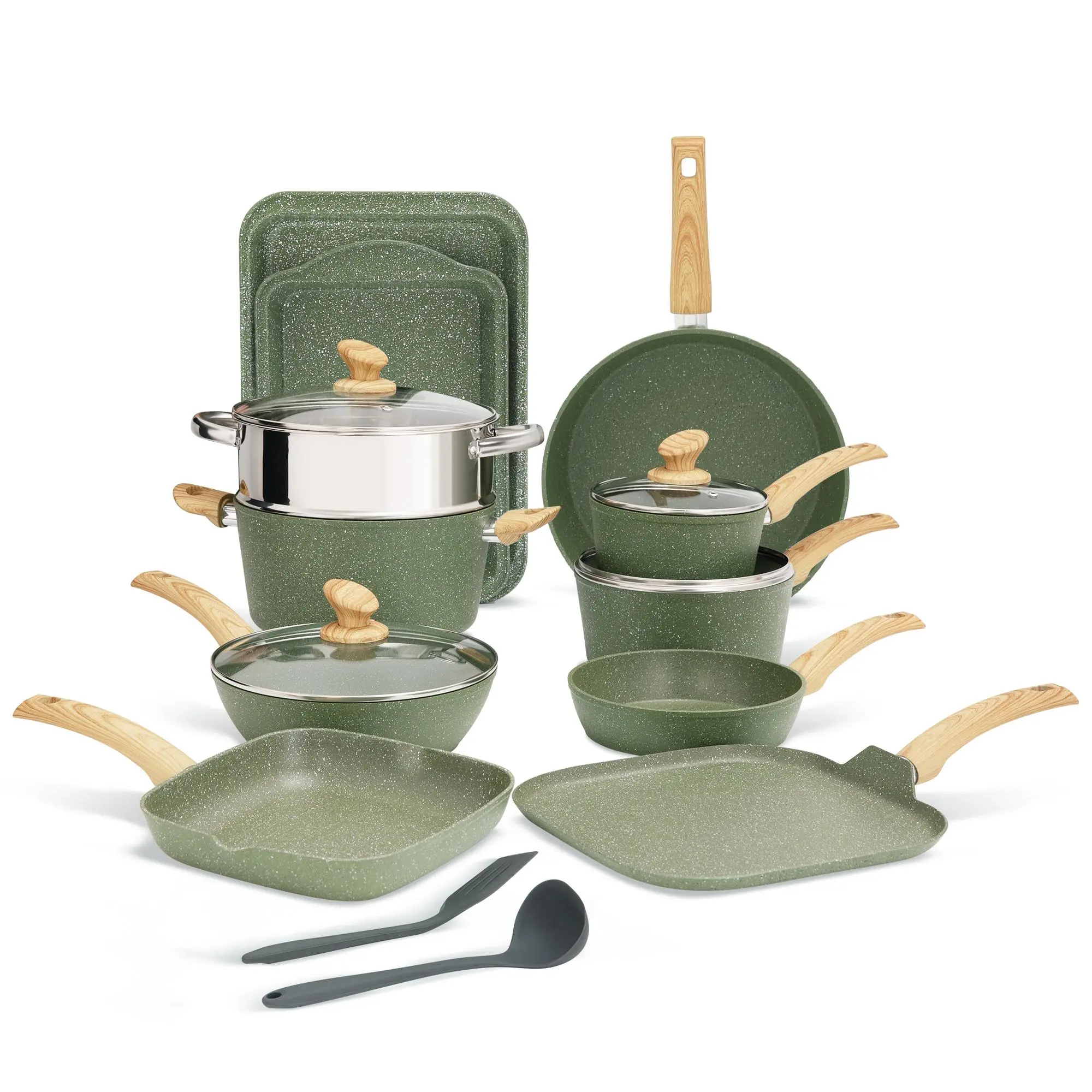 17 PCS Cookware Set-Green