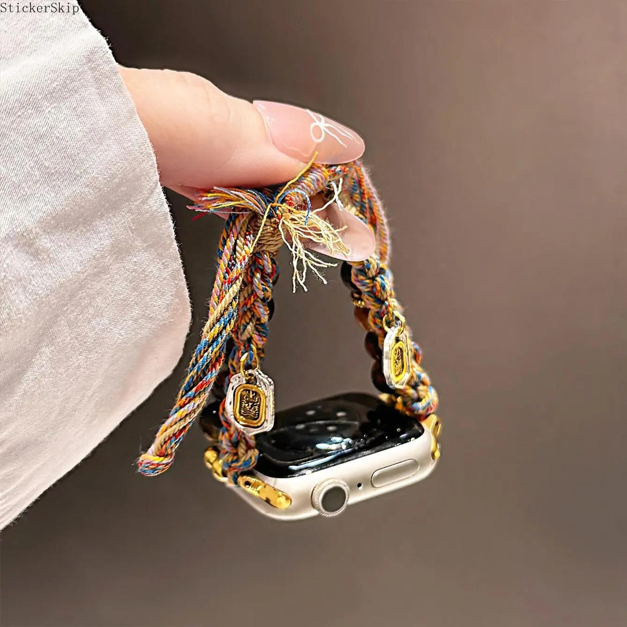 2026 NEW Fashionable Beaded Braided Watch Band, Fashion Comfortable Watch Band for Women & Men, Wearable Accessories Compatible with Apple Watch Series Smart Watch Straps