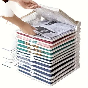 2 Piece Plastic Foldable Clothing Storage Rack, Stackable Space Saving Shirt and Pants Organizer, Clothes Quilt Storage, Easy Access, No Mess, Home Organization