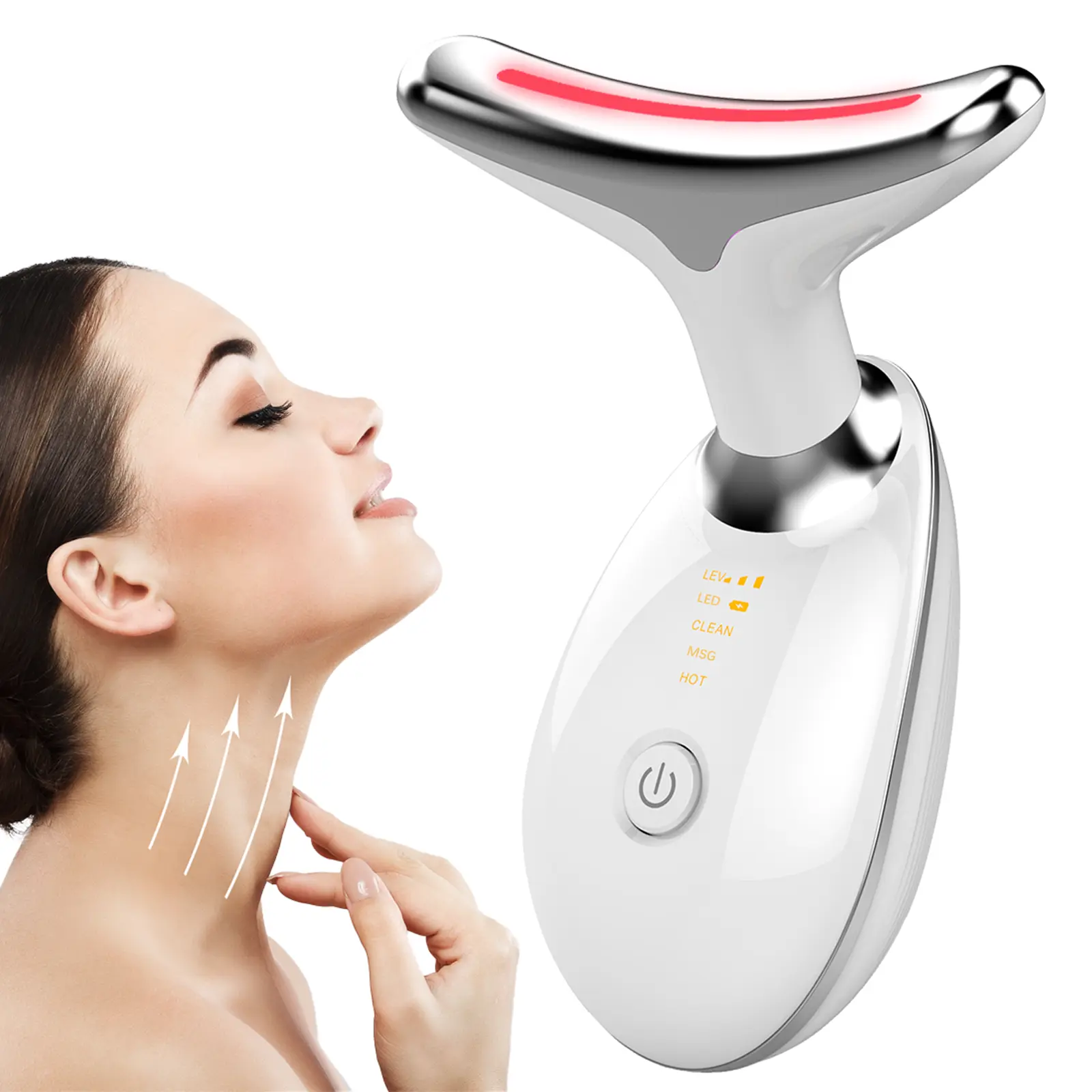 3 Color Facial Massager Tool, Facial and Neck Massager with 3 LED Light, Skin Care Device, Suitable for Neck Facial Leg Plastic Discoloration Gift White