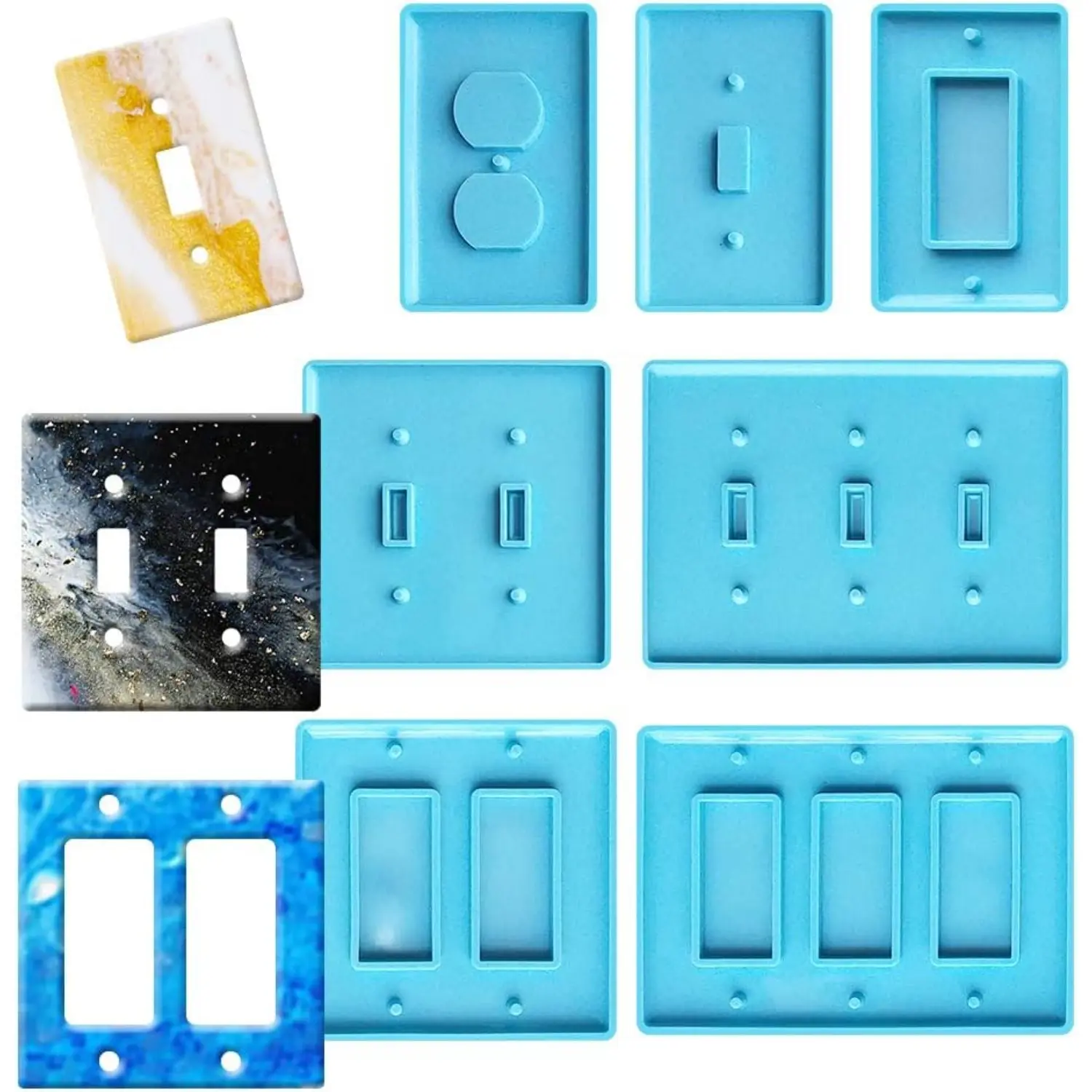 [Summervibes] 7Pcs/Set Light Switch Cover Resin Molds,Socket Panel Plaster Mold for Epoxy Resin,Plate Silicone Mould Outlet Cover Molds for DIY Crafts Making,Christmas Party Gifts,Hand Tools Kits