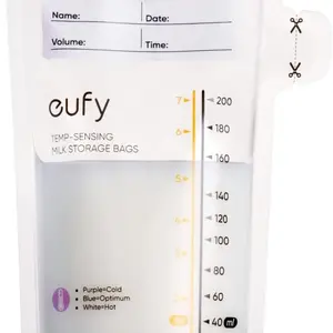eufy Temp-Sensing Milk Storage Bags 7 oz Disposable Leakproof BPA-Free Color-Changing Temperature Indicator for Breastfeeding 120 Pieces