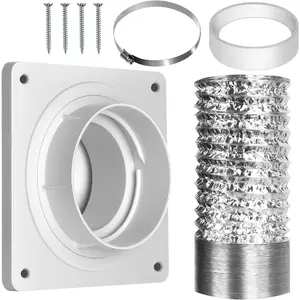Dryer Vent Hose Connector Kit, Dryer Vent Wall Plate with Hose(4 inch 8 feet), Dryer Duct Connector with Quick Connect & Disconnect, Covers Area 7inch x 7inch, Fits 4 Inch, for Dryer Washer Bathroom