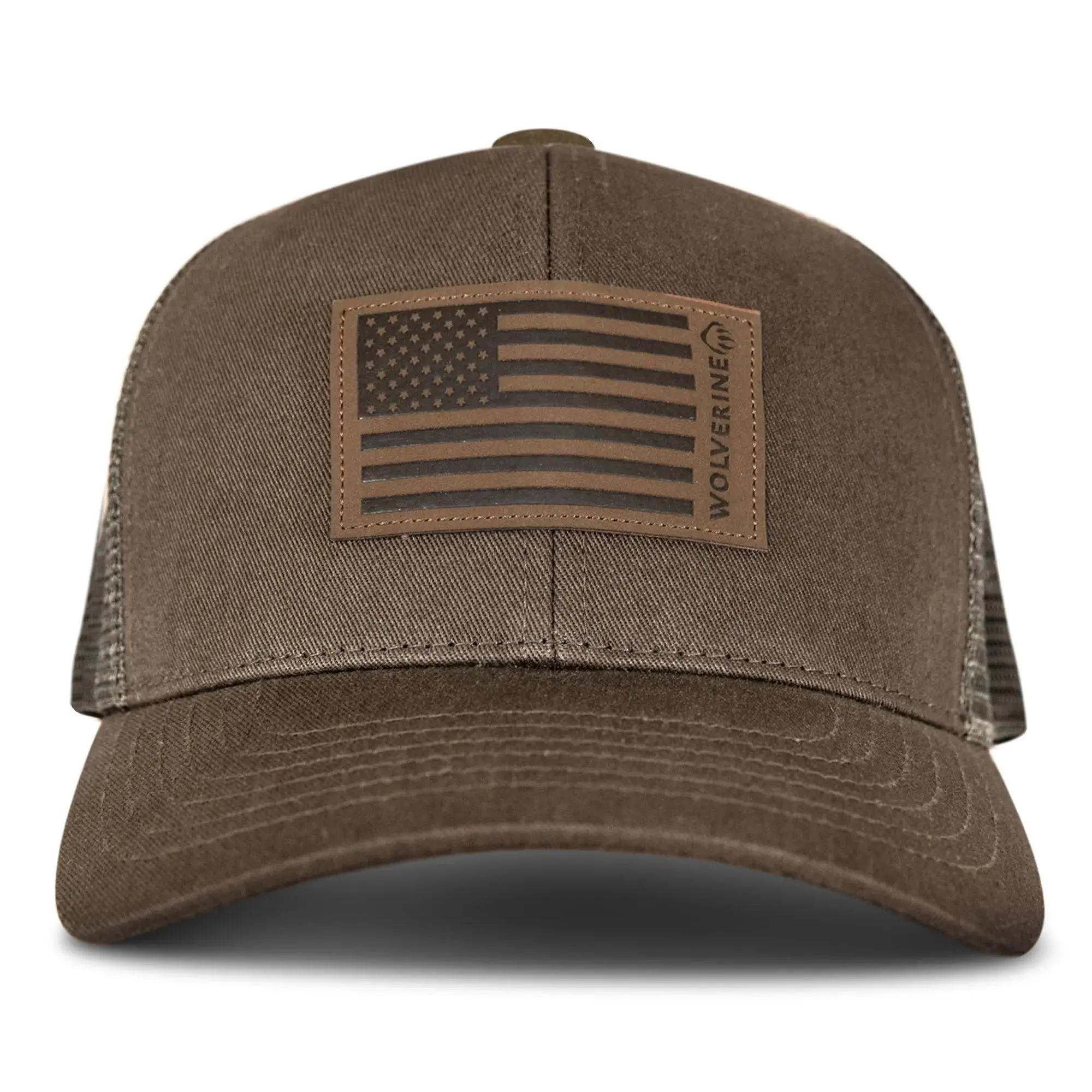 Wolverine Men's American Flag Leather Patch Trucker Cap