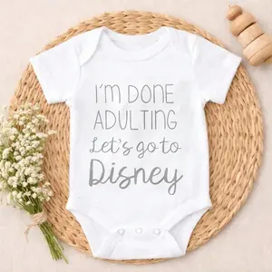 Newborn Baby Bodysuit Gift Set I'm Done Adulting Let's Go To Disney Snap Closure Infant Romper For Newborn Skin-Friendly Soft Cotton Romper Outfit for Boys & Girls 0-24M