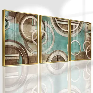 3 Count Aluminum Alloy Frame Canvas, Fashion Poster Geometric Abstract Circle Art, Modern Living Room Decoration, Light Luxury Family Art, Suitable For Bedroom, Corridor And Office Wall Decor, Gift