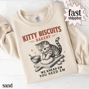 Funny Cat T-shirt, Sweatshirt — Sourdough Bread Kitty Biscuit crewneck, Silly Cat Meme, Bakery Baker Gift For Cat Lover