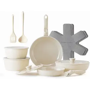 Ceramic Pots and Pans Set, Nonstick Kitchen Cookware Set with Detachable Handle, Non  Cookware Set 16 count,  PFOA & PTFE Free, RV Ceramic Cookware for Camping, Dishwasher/Oven Safe