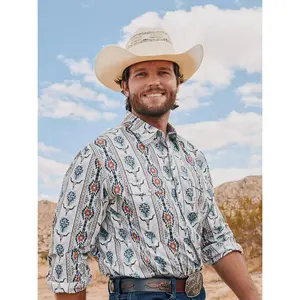 Wrangler Men's Checotah Long-Sleeve Western Snap Printed Shirt