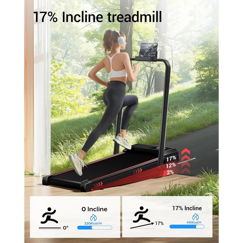 3-in-1 Portable Under Desk Treadmill, 17% Incline Walking Pad Treadmills for Home and Office, Folding Treadmill with 2.5 HP Quiet Brushless, 300 LBS Capacity