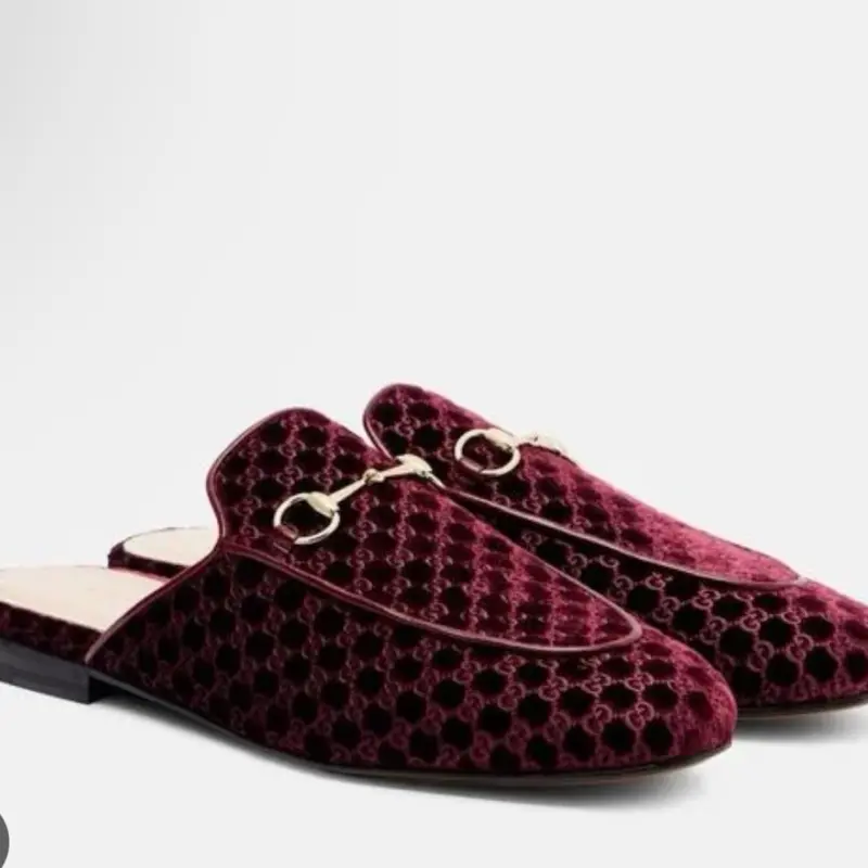 Gucci Velvet Monogram Mules Size 37.5