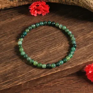 Natural Moss Agate 4mm Round Beads Green Gemstone Healing Balance Reiki Stretchy Women Men Lucky Handmade Bracelet Gifts